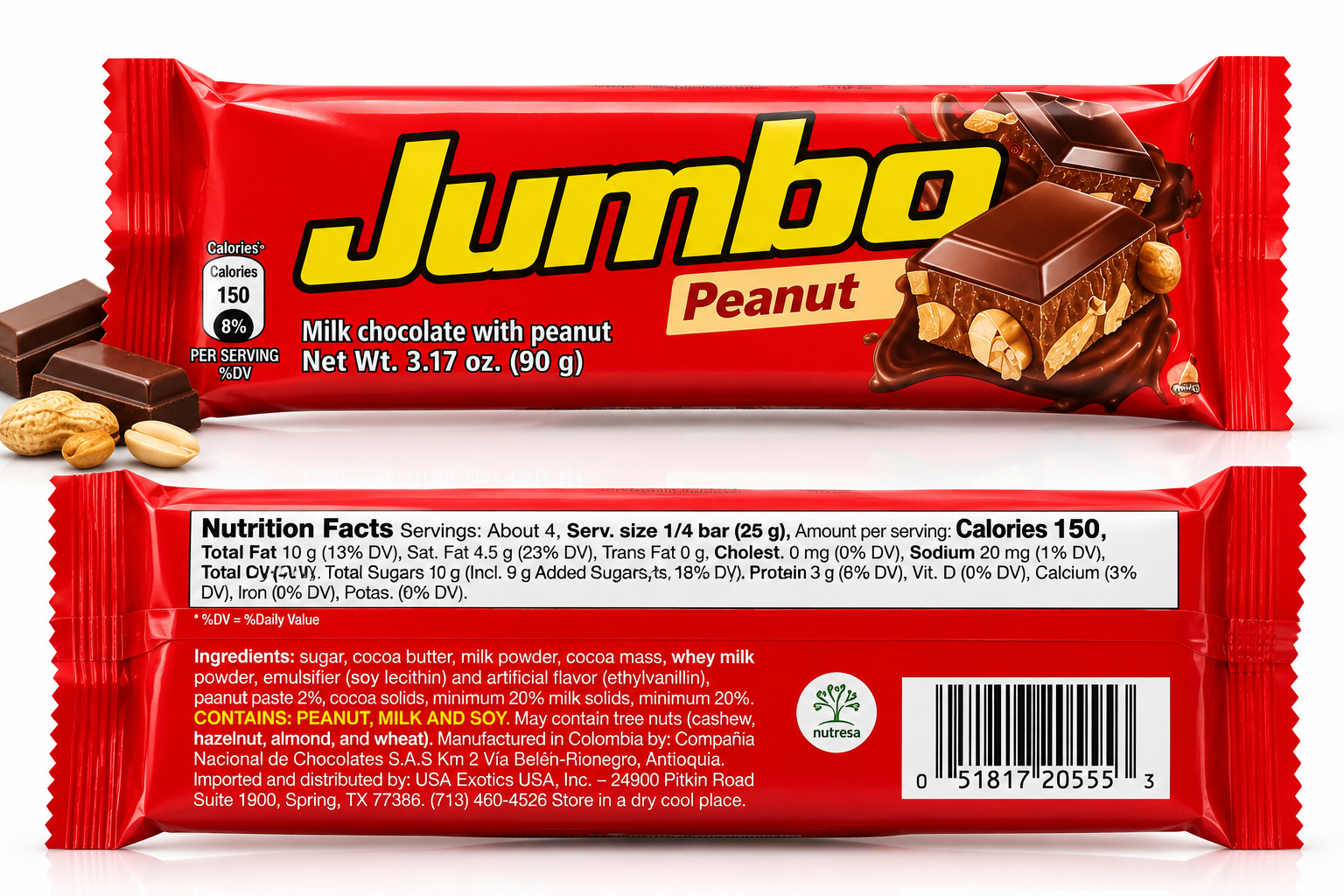 Jumbo® Peanut – Barra de Chocolate con Maní | Producto de Colombia